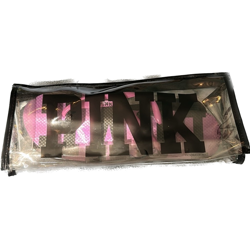 Victoria Secret pink flip flop sandals with clear case size large new red descri